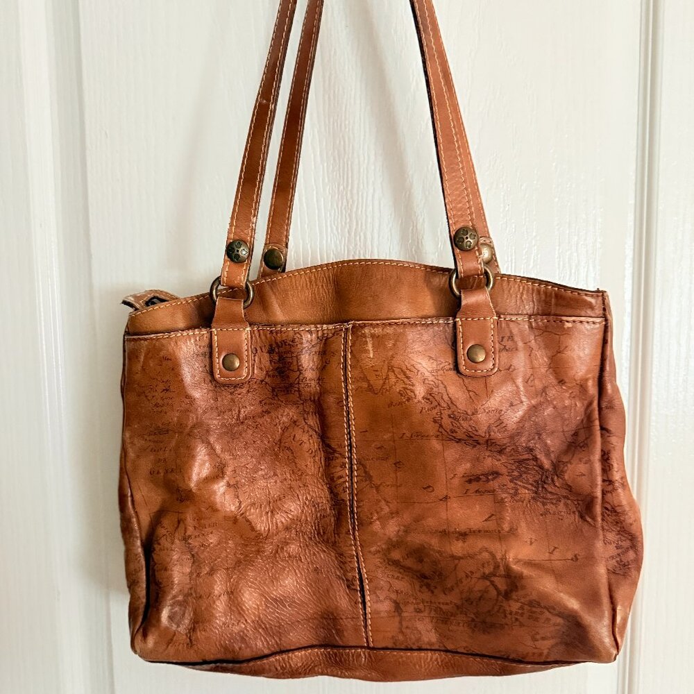 Patricia Nash Map Print Leather Tote